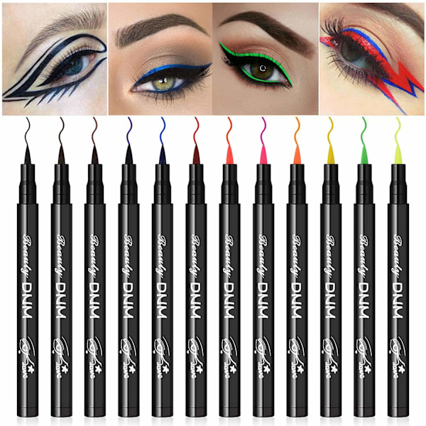 12 Farver Mat Flydende Eyeliner Farverigt Sæt, Sort Blå Grøn Rød Gul Hvid Flydende Eyeliner Pen Farvet Eyeliner Sæt, Eyeliner