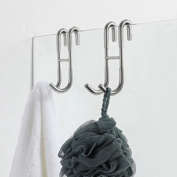 Dørkroge til brusebad (2-pak), håndklædekroge til badeværelse med rammeløs glasbrusedør, kroge til bruseskraber, sølv