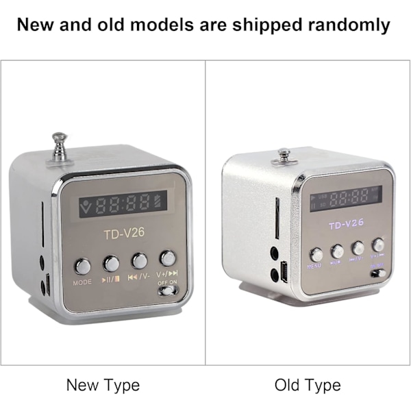 Kannettava radio, Radio Halpa TD V26 Pienet radiot Taskuradio Paristoradio Mini kaiutin Musiikkisoitin FM-radio PC Muoti Tukee TF-korttia ja U-levyä Silver