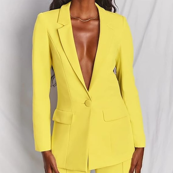 Dame Blazer og Bukser Sæt - Casual Formelle Business To Dele Blazer Sæt yellow M
