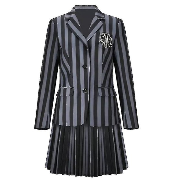 Ny Wednesday Addams Cosplay Kostym Set Nevermore Academy Skoluniform Halloween Karneval Fest Kostym För Vuxna Barn Utan Peruk Without wig Child S