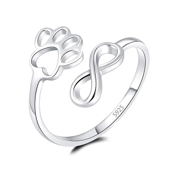 Love Heart Infinity Ring 925 Sterling Silver Öppen Justerbar Ring Hund Katt Klo Ring För Kvinnor Tonårstjejer