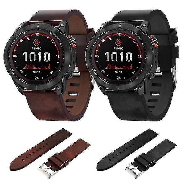 Garmin Fenix 7x Solar 26mm nahkahihna teräslukolla Yj52-2 (ruskea)