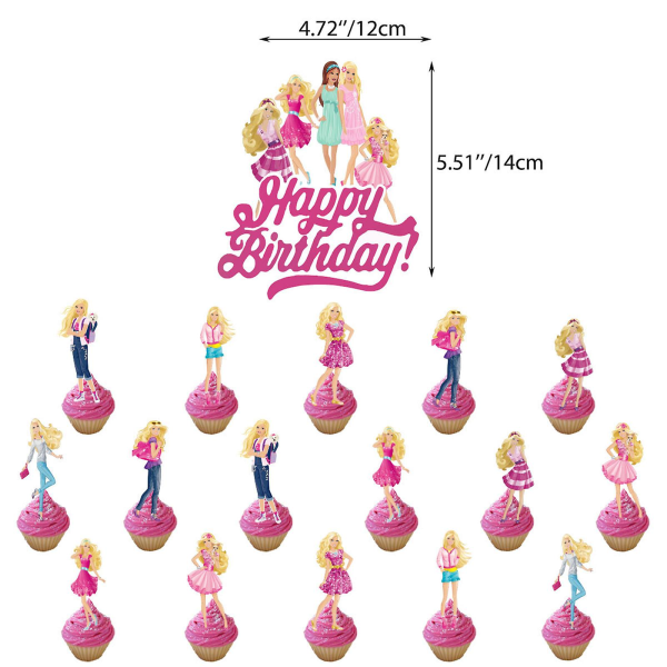 For Barbie Tema Dekorasjon Rosa Ballonger Trekk Flagg Banner Kake Sett Kort Sett Jenter Bursdagsfest Tilbehør Ornament