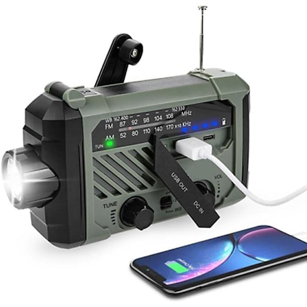 Nödväderradio, 2000mAh Solradio AM/FM Handvev Dynamo Radio USB Laddningsbar Utomhus