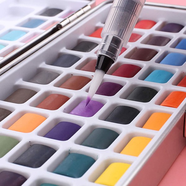 Akvarellfargesett 50/72/90 Farge Bærbar Levende Farger Solid Akvarellpigmentmalingssett Perfekt for studenter, barn, nybegynnere og mer (90 farger)