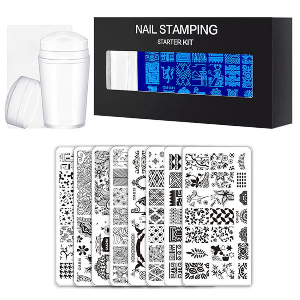 10 st/ set Nail Art stämpelark med klar silikonstämpelskrapa Blomma Geometriskt mönsterutskrift för Nail Art stämpelark Nail Art Tool Kit