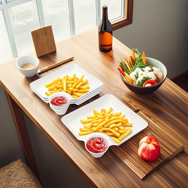 Dumplingtallrikset i plast med såsområde, delad sushitallrik, 4 st, diskmaskinsäker