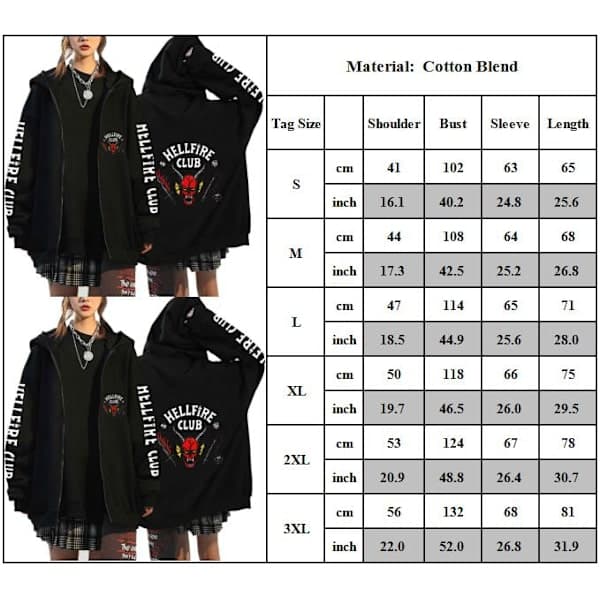 (AZC) Stranger Things 4 Dame Sweatshirt Hettegenser Oversize Kappa ZXM M