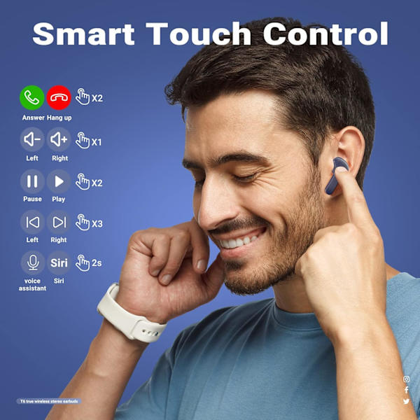 T6 Trådløse Høretelefoner, Bluetooth Ørepropper ENC Støjreducerende Gennemsigtige In-Ear Høretelefoner, Hvid