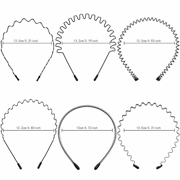 6 st metallhårband svart hårbåge fjäder våghårband multi-style unisex flexibla hårband accessoarer för kvinnor män