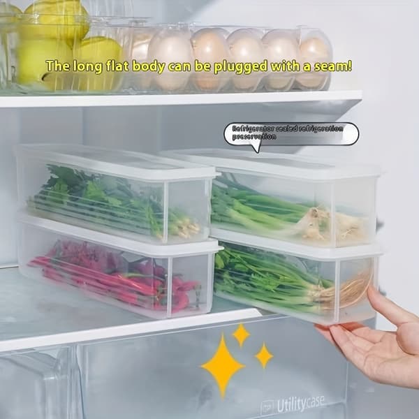 Långa Förvaringsbehållare i Plast för Grönsaker, Kylskåpsorganisatörer Förseglingsbara 3PCS