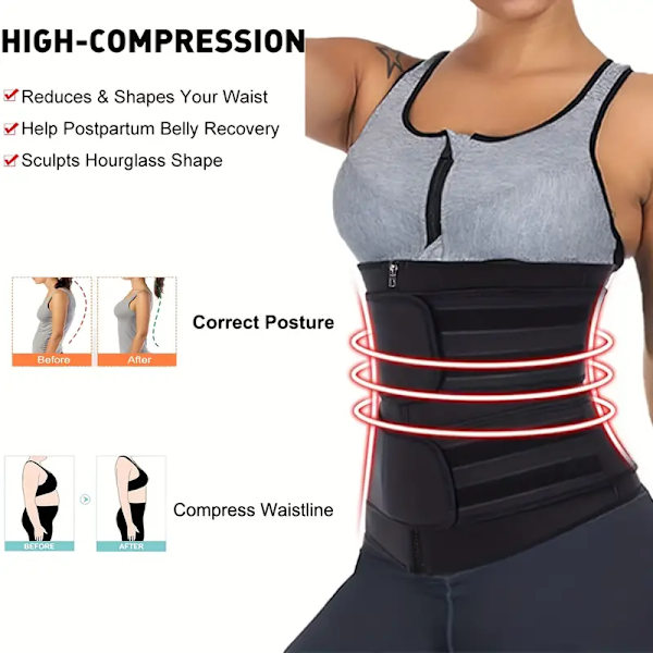 Beställ en storlek större, Andningsbar Neopren Midjetränare, Trimmerbälte, Kroppsshapewear för Kvinnor