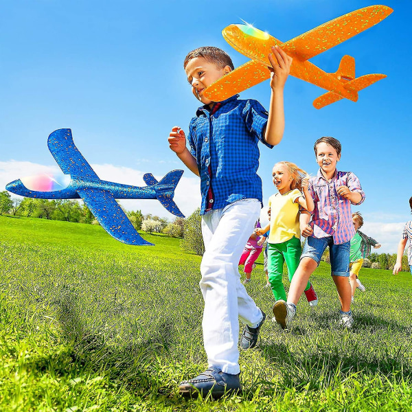 2kpl led-kevyt lentokone, 17,5" iso heittävä vaahtomuovikone, 2 lentotilaa, lentävä lelu lapsille_G-lahja