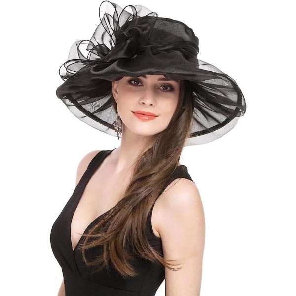 Dames sommer solhatt strandkirkehatt Ascot Race Derby hatt cocktail bryllup svart sløyfe1 pakke