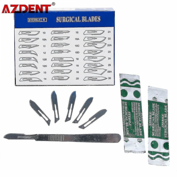 Hh 100 stk/æske Dental Kirurgisk Skalpel Steriliserede Blades Skalpel Blades + 1 stk Medical Dental Surgical Sc