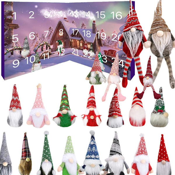 Julekalender 2024, Nedtællingskalender med 24 Forskellige Figurer, Bærbar Julegave til Børn og Voksne 24 gnomes