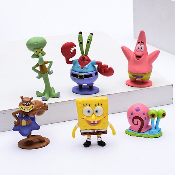 6 stk./sæt søde anime figur SpongeBob model dukker ornament hjem indretning gave