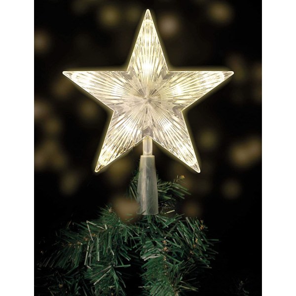 Juletre med 10 lysdioder med strøm - Opplyst juletre topp i varm hvit - Christmas Tree Star Top Tree Top