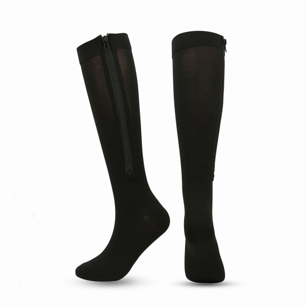 2 par kompressionsstrømper med lynlås til mænd og kvinder sort sort black L XL