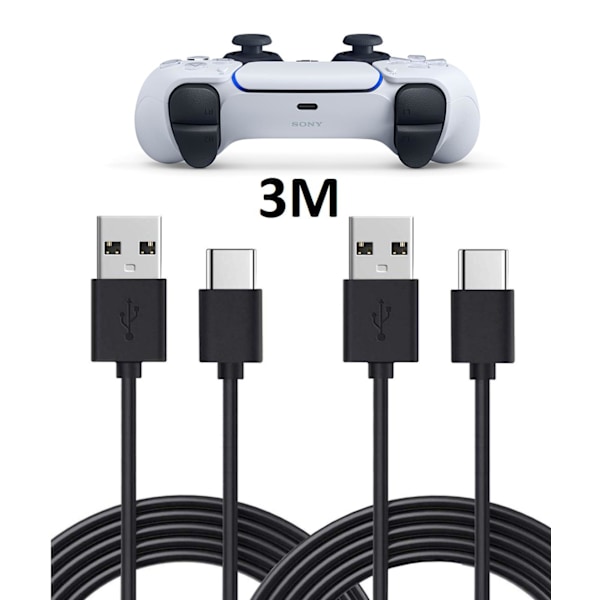 2-Pack 3m 3 Meter Laddkabel - för PS5/ Playstation 5 USB-C