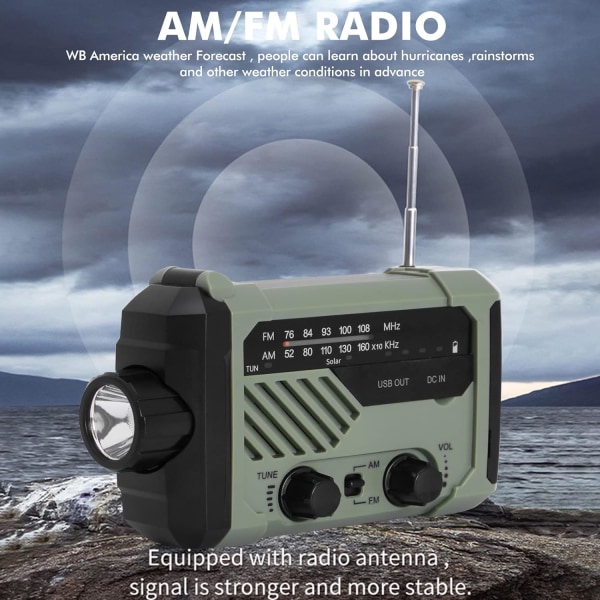 Kannettava käsikampiradio, aurinkoradio AM/FM hätäkäsikampidynamoradio lukulampulla