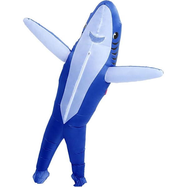 Uppblåsbar Hajdräkt med Käkar Hoppdräkt Rolig Carcharias Dräkt för Cosplayfest (Kungblå Haj) Royal Blue Shark