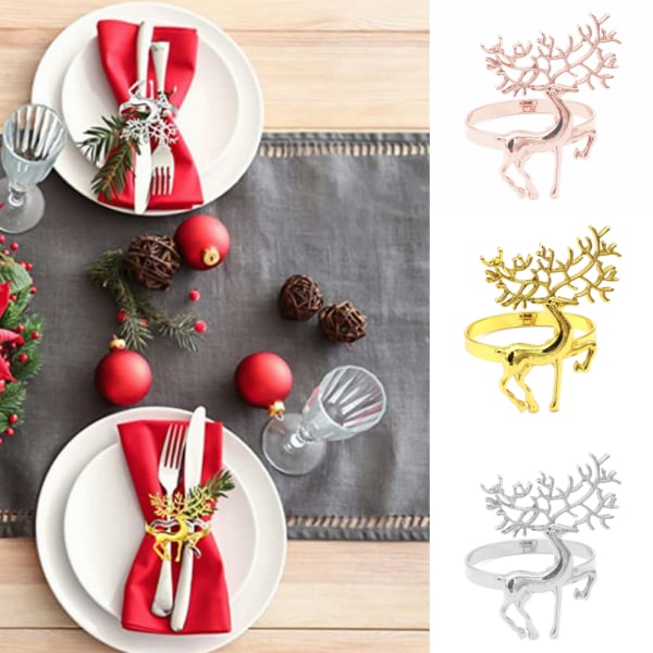 6 Christmas deer napkin rings for Christmas dinner parties weddings rose gold