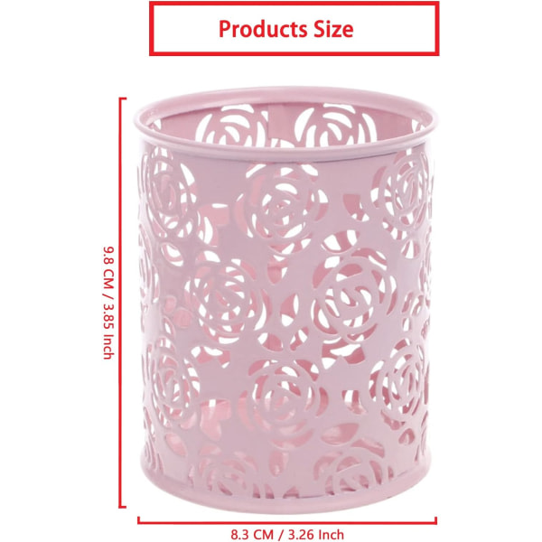 Hul Rose Blomstermønster Cylinder Pen Potteholder Container Organizer Pink， Penneholder