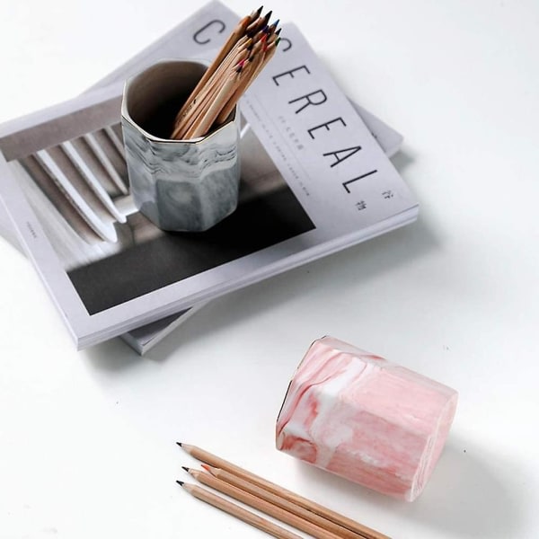 Pennhållare med keramiskt marmormönster, pennkopp, pennhållare, borsthållare för kosmetisk makeup