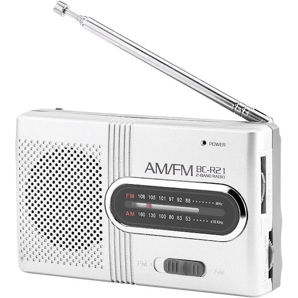 Bærbar AM FM-radio - Miniradio med teleskopantenne og hodetelefonuttak, stereohøyttalere