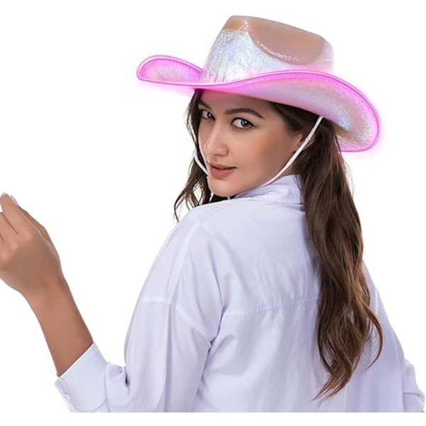 Neon Glitter Cowboyhatt - Rolig Party Disco Cowgirl Hatt Pink