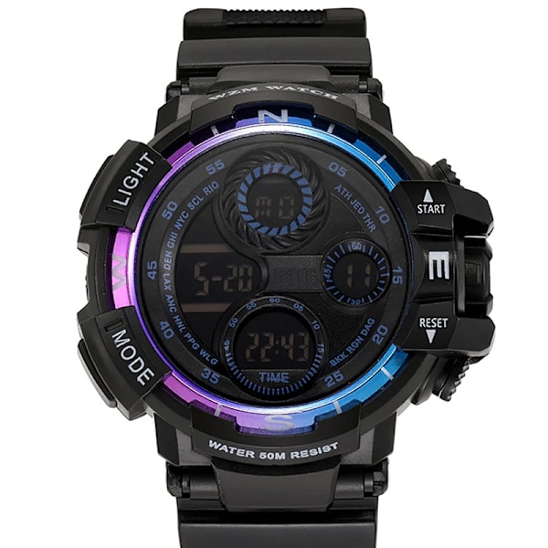 YIKAZE Svart Klocka Militärklocka Digitala Herrklockor Vattentät Nedräkning Datum LED Elektronisk Armbandsur B-Color blue