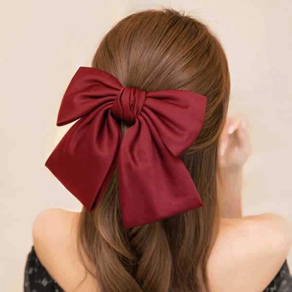 5 stk Flerfarvet stort hår sløjfe Sød fransk hårnål satin Silke sløjfe hår ornament gave til damer og piger