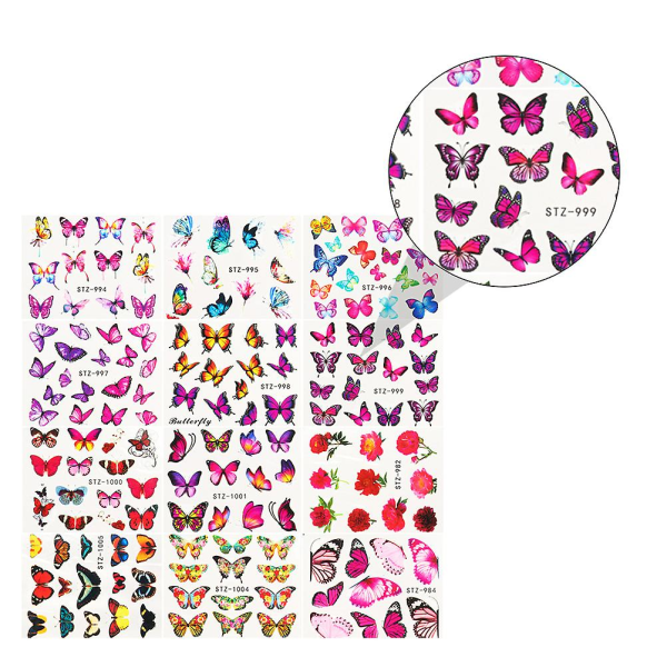 30 kpl Vintage Tarrat Kukka Nail Art Tarra Nail Art Flakes Confetti Nail Glitter Paillette Butterfly Nail Glitter (6,5x5,4 cm, eri värit)