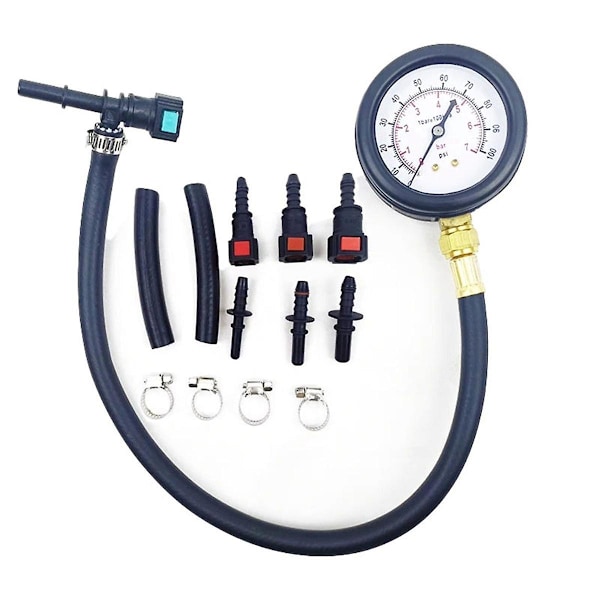 Bil Brændstofsystem Benzin Trykmåler Motorcykel Bil Tryktester Værktøj 0-100psi 6.3/ 7.89/ 9.49 Med Ventil As Shown