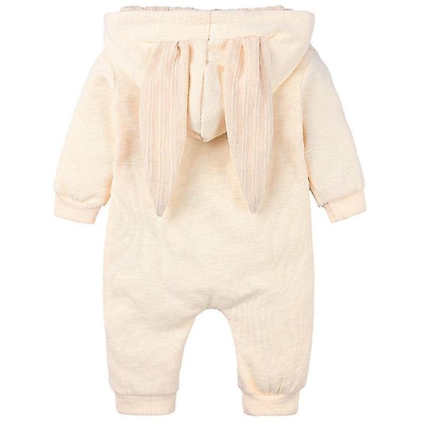 Baby Romper Kanin Bunny Ear Hooded Jumpsuit Dragkedja One Pijamas Gul 6 9 månader