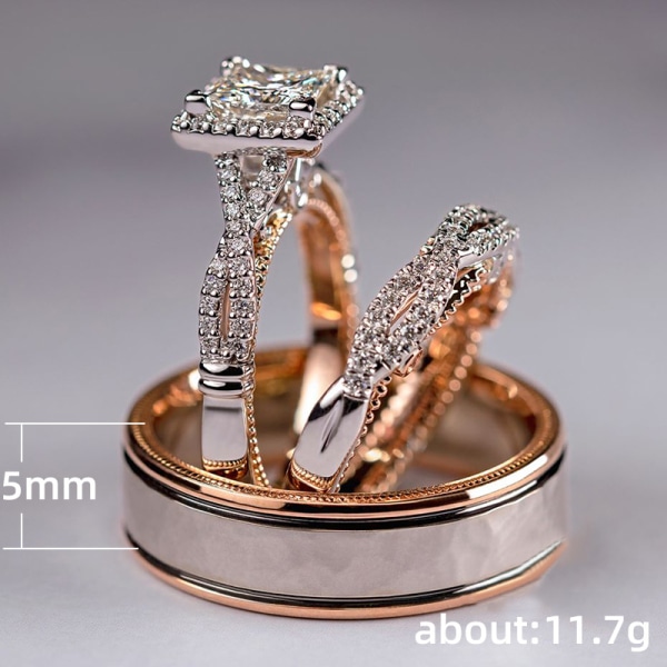 Tredelt ring i rosaguld farve med split zircon ring F1164 dame par ring F1164 female pair ring 9