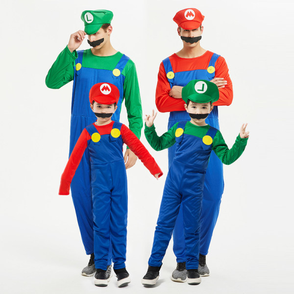 Mub- RS583 Barn ario Kläder Super ario Kostymer Halloween Cosplay Animedräkt Förälder-barn Rollspel Kostym Mario Boy Green Mario Boy Green M