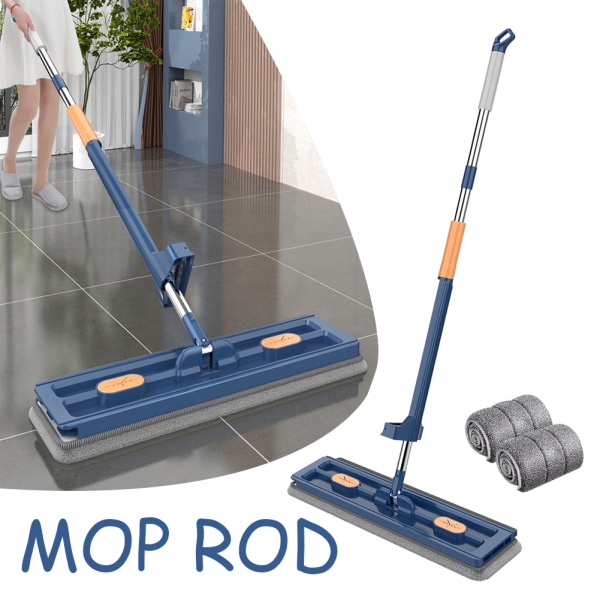 Roterbar hovedudvidet fladmoppe Arbejdsbesparende rengøringsmoppe til hjemmet i stuen Blue 4 mop pads
