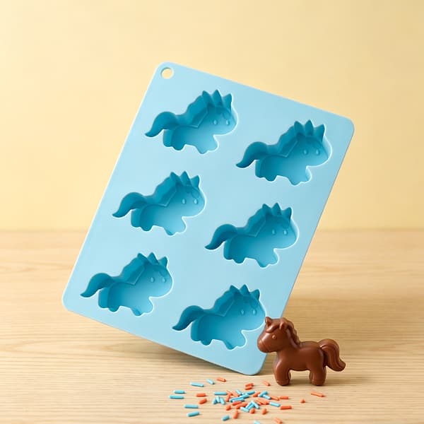 Isbitbrett i matkvalitets silikon formet som en ponni, 6 Silicone baking mold - light blue 14*10.5*2cm