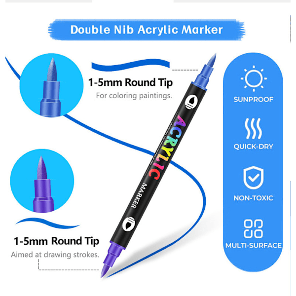 Akrylmaling tusser, permanente akrylmaling tusser med fin spids og penselspids 24PCS