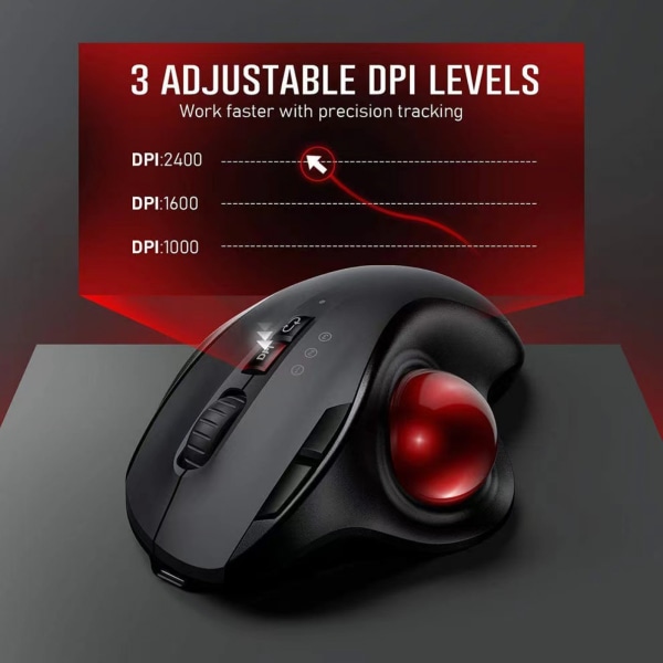 Trådløs Trackball-mus - 2.4G USB + Dual Bluetooth Rollerball-mus, Enkel Tommelfingerkontrol, Genopladelig Ergonomisk Mus Trackball til Mac, Bærbar Trackball Mouse Bag (No Mouse)