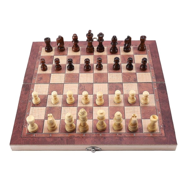 3 i 1 Wooden International Chess Game Set Sjakk Backgammon Drafts Underholdning