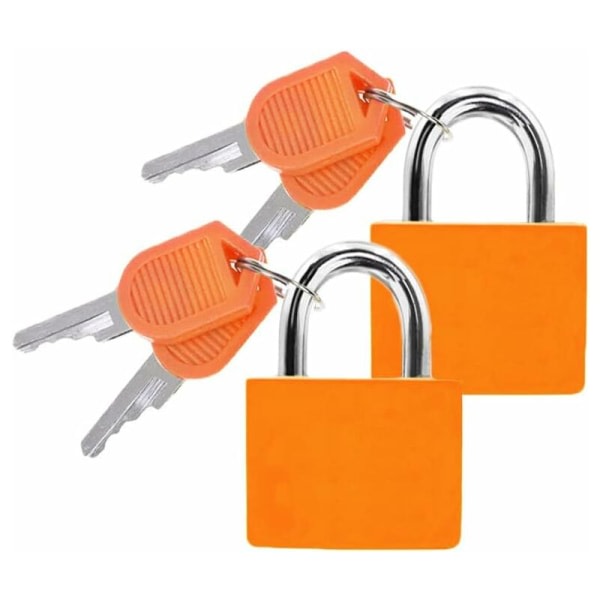 Kuffertlås med nøgle - Bagage hængelås, lille til rejser, lås, feriekufferter, pakke med 2 mini kuffertlåse (orange)
