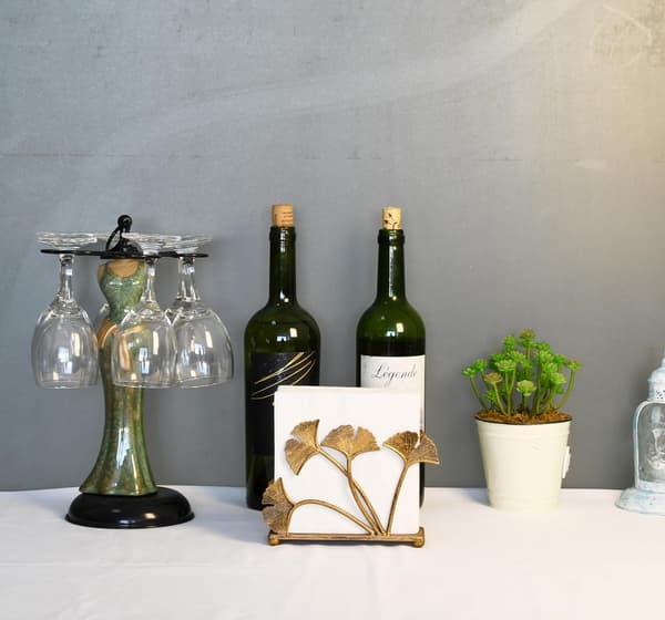 Moderne bord-servietholder med ginkoblade, metalorganizer til papirservietter til køkkenet, stilfuld papirhåndklædedispenser, brevsorterer