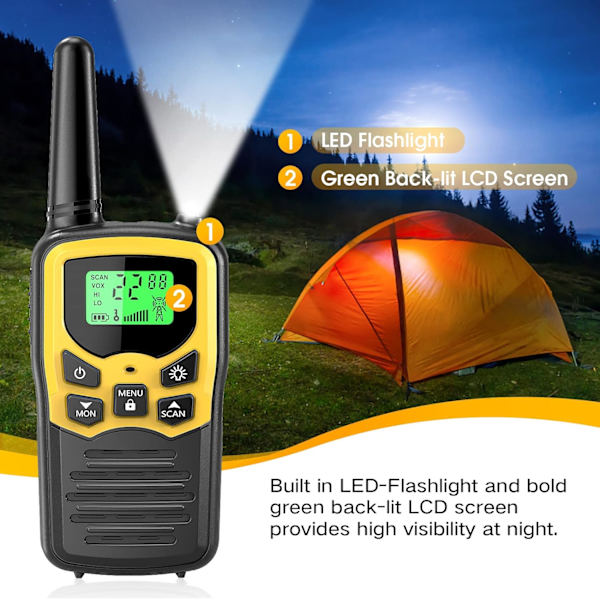 Walkie Talkies med 22 FRS-kanaler, MOICO Walkie Talkies för vuxna med LED-ficklampa VOX Scan LCD-display