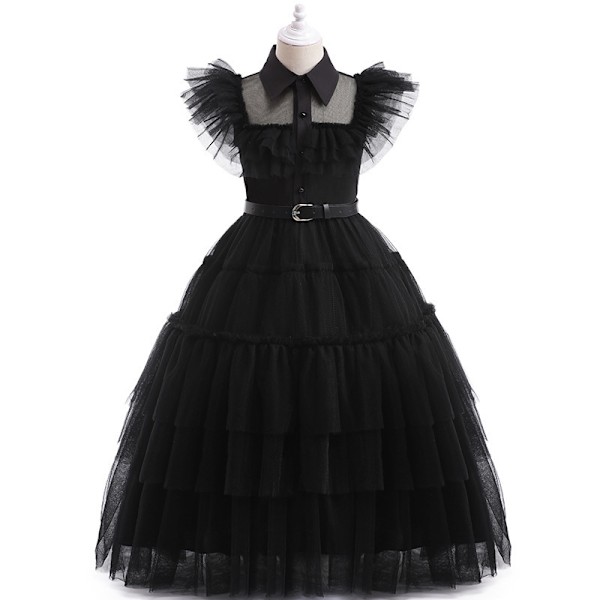 Jentekjole cosplay Wednesday Brigitte prinsessekjole blonder søm puff ermer barnekjole + belte Skirt + belt 160
