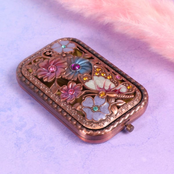 Vintage Pocket Spejl Retro Butterfly Flower Krystal Bærbar Sammenfoldelig Makeup Spejl Dobbeltsidet Kompakt Spejl