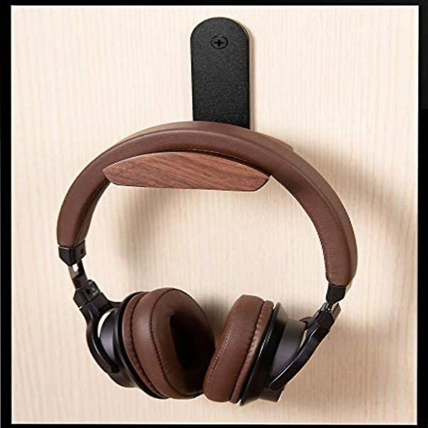 Kuulokkeiden koukkupidike, ripustusteline, kuulokejalusta, koukku, seinäteline, pähkinäpuinen kuulokepidike kuulokkeille, studiolle ja PC Gaminille